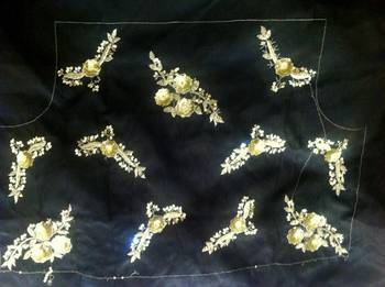 Partywear sequins handwork un-stitched black dupion raw silk blouse 2