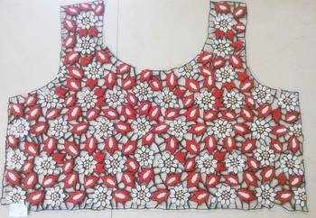 Partywear black & red handwork un-stitched thread & pearl cutwork blouse 1