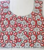 Partywear black & red handwork un-stitched thread & pearl cutwork blouse