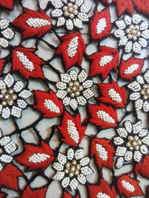 Partywear black & red handwork un-stitched thread & pearl cutwork blouse 2
