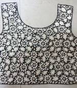 Partywear black & off white handwork un-stitched thread & pearl cutwork blouse