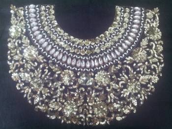 Heavy handwork un-stitched maharani neck black dupion raw silk material blouse with sequins work 1