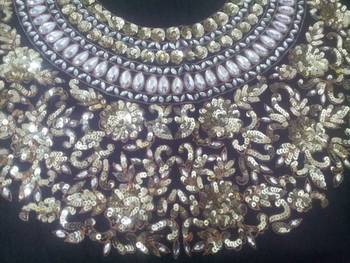 Heavy handwork un-stitched maharani neck black dupion raw silk material blouse with sequins work 2