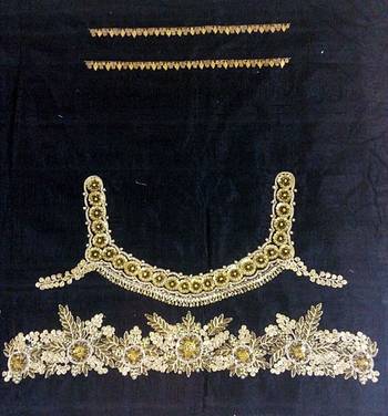 Heavy handwork un-stitched black pure raw silk material blouse with gota work 1