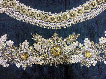 Heavy handwork un-stitched black pure raw silk material blouse with gota work 3