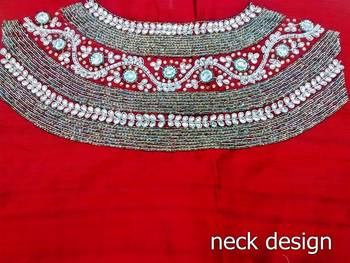 Heavy handwork un-stitched red pure raw silk material blouse with stone & pearl work 1