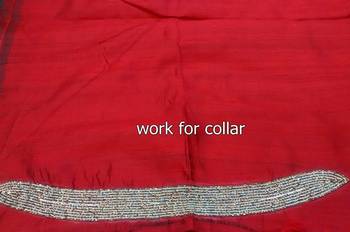 Heavy handwork un-stitched red pure raw silk material blouse with stone & pearl work 3