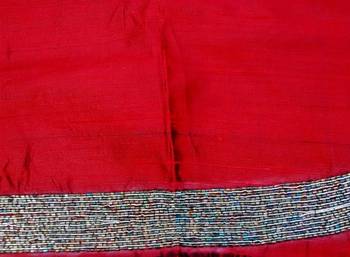 Heavy handwork un-stitched red pure raw silk material blouse with stone & pearl work 4