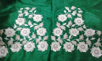 Heavy hand-embroidered un-stitched green dupion silk material blouse 1