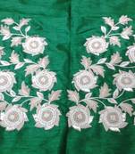 Heavy hand-embroidered un-stitched green dupion silk material blouse