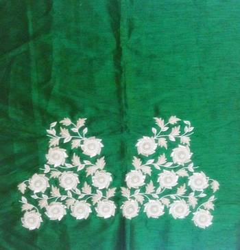 Heavy hand-embroidered un-stitched green dupion silk material blouse 2