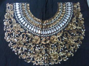 Heavy handwork un-stitched maharani neck black dupion raw silk material blouse with antique sequins work 1