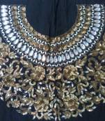 Heavy handwork un-stitched maharani neck black dupion raw silk material blouse with antique sequins work