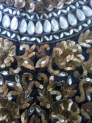 Heavy handwork un-stitched maharani neck black dupion raw silk material blouse with antique sequins work 2