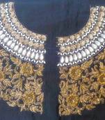 Heavy handwork un-stitched maharani neck black dupion raw silk material blouse with antique dabka work