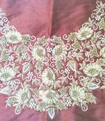 Heavy hand-embroidered un-stitched maroon dupion silk material blouse