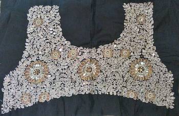 Heavy hand-embroidered un-stitched black dupion silk material blouse 1
