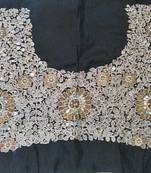 Heavy hand-embroidered un-stitched black dupion silk material blouse