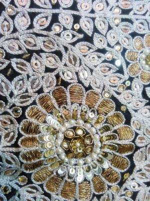 Heavy hand-embroidered un-stitched black dupion silk material blouse 4