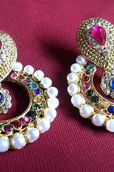 Rainbow Color Pearl Polki Earrings