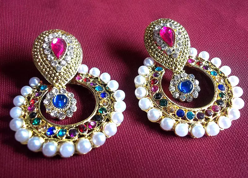 Rainbow Color Pearl Polki Earrings