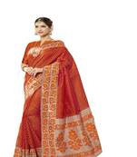 Orange woven art silk saree with blouse