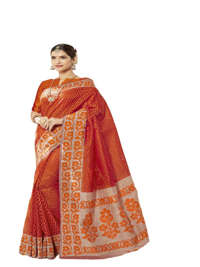 Orange woven art silk saree with blouse