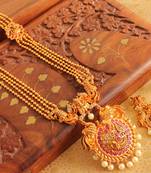 Awesome Matte Finish Semiprecious Ruby Lakshmi Short Haar Set