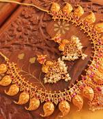 Gorgeous Matte Finish Uncut Simulated Diamond Semiprecious Ruby Mango Necklace Set