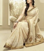 Cream jacquard with Embroidery Jari patch worked Zarin khan Saree