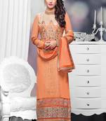 Peach Georgette Embroidered Salwar Kameez with Peach Bottom and Dupatta