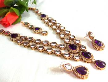 Purple Double line kundan necklace set 1