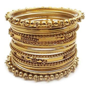 Gold Plated Plated Antique Look Wedding Bangles for Women 1