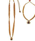 Traditional Long Thushi And Saaj Ghat Thushi Golden Copper  Necklace Set