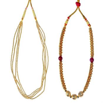 Kolhapuri Traditional Jundal Poth And Red Ball Gunda Thushi Golden Copper Necklace Set 1