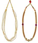 Kolhapuri Traditional Jundal Poth And Red Ball Gunda Thushi Golden Copper Necklace Set