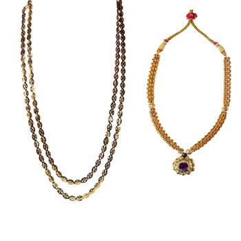 Kolhapuri Traditional Pohe haar And Saaj Ghat Thushi Golden Copper  Necklace Set 1