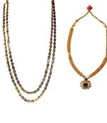 Kolhapuri Traditional Pohe haar And Saaj Ghat Thushi Golden Copper  Necklace Set