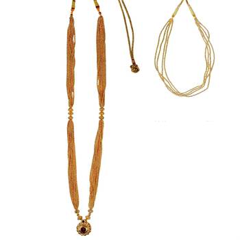 Kolhapuri Traditional Long And Jundal Poth Thushi Golden Copper Necklace Set 1