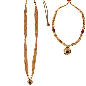 Kolhapuri Long Thushi And Red Ball Saaj Ghat Thushi Necklace Set 1