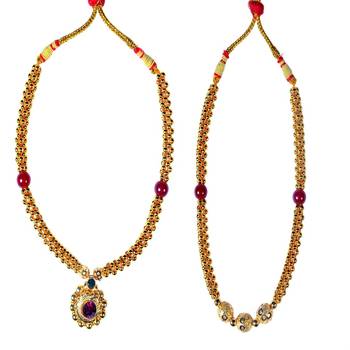 KolhapuriTraditional Red Ball Saaj Ghat Thushi And Red Ball Golden Gunda Thushi Necklace Set 1