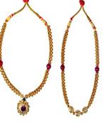KolhapuriTraditional Red Ball Saaj Ghat Thushi And Red Ball Golden Gunda Thushi Necklace Set