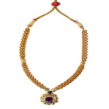 KolhapuriTraditional Red Ball Saaj Ghat Thushi And Red Ball Golden Gunda Thushi Necklace Set 2