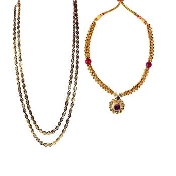 Kolhapuri Traditional Pohe Haar And Red Ball Saaj Ghat Thushi Necklace Set 1