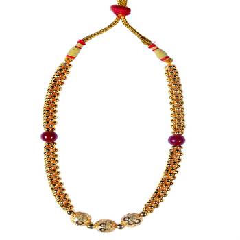 Kolhapuri Traditional Pohe Haar And Red Ball Golden Gunda Thushi Necklace Set 3