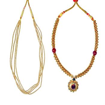Kolhapuri Traditional Jundal Poth And Red Ball Saaj Ghat Thushi Necklace Set 1