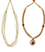 Kolhapuri Traditional Jundal Poth And Red Ball Saaj Ghat Thushi Necklace Set