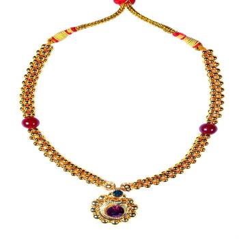 Kolhapuri Traditional Jundal Poth And Red Ball Saaj Ghat Thushi Necklace Set 3