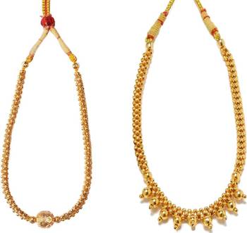 Kolhapuri  Golden Designer Thushi Necklace - Set Of 2 1