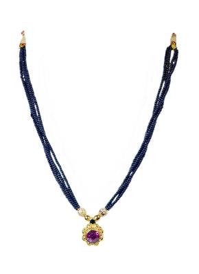 Kolhapuri Traditional & Elegant Dorale Black Golden Beaded Mangalsutra with Maron Kundan 1